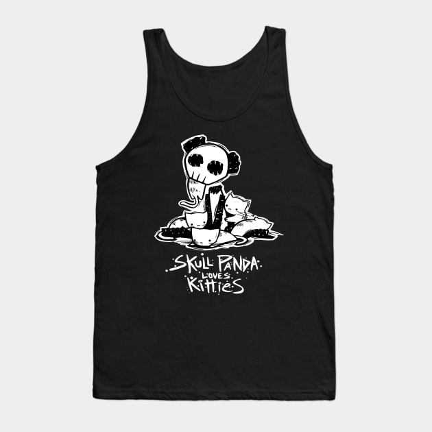 Skull Panda Loves Kitties Tank Top by samandfuzzy